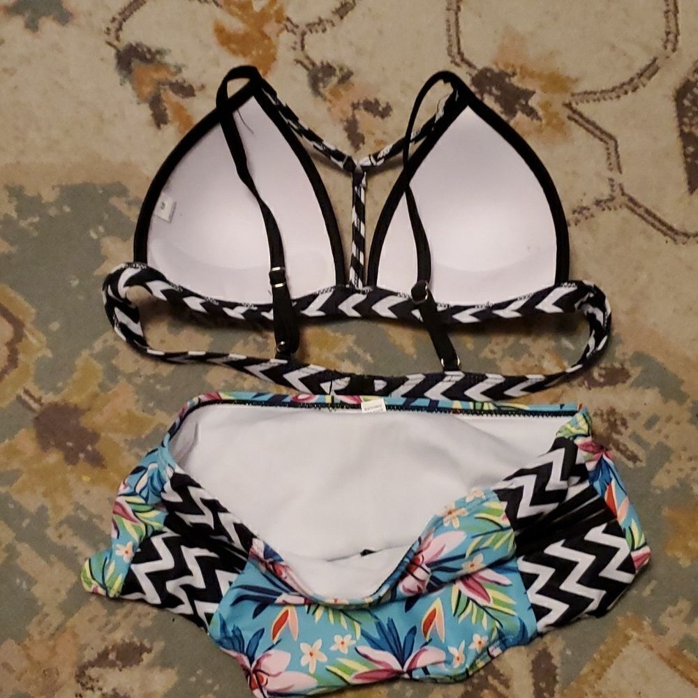 Tinpia Womens Green Floral Swimwear High Waist Bikini Bandage Swimsuit - Picture 4 of 6